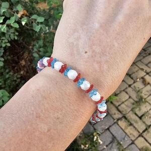 Handmade Red and Blue Beaded Bracelet